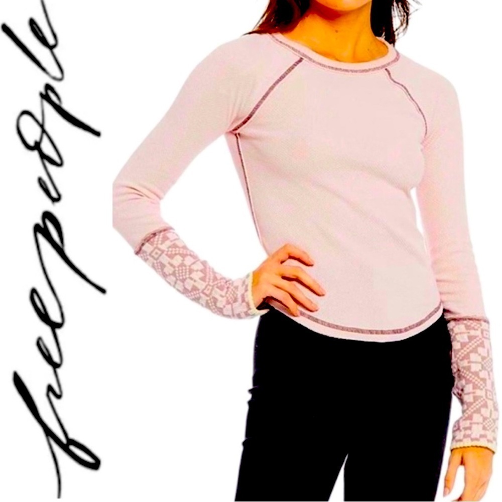 FREE PEOPLE® She’s Reversible Pink Henley with Reversible Aspen Cuffs NWT